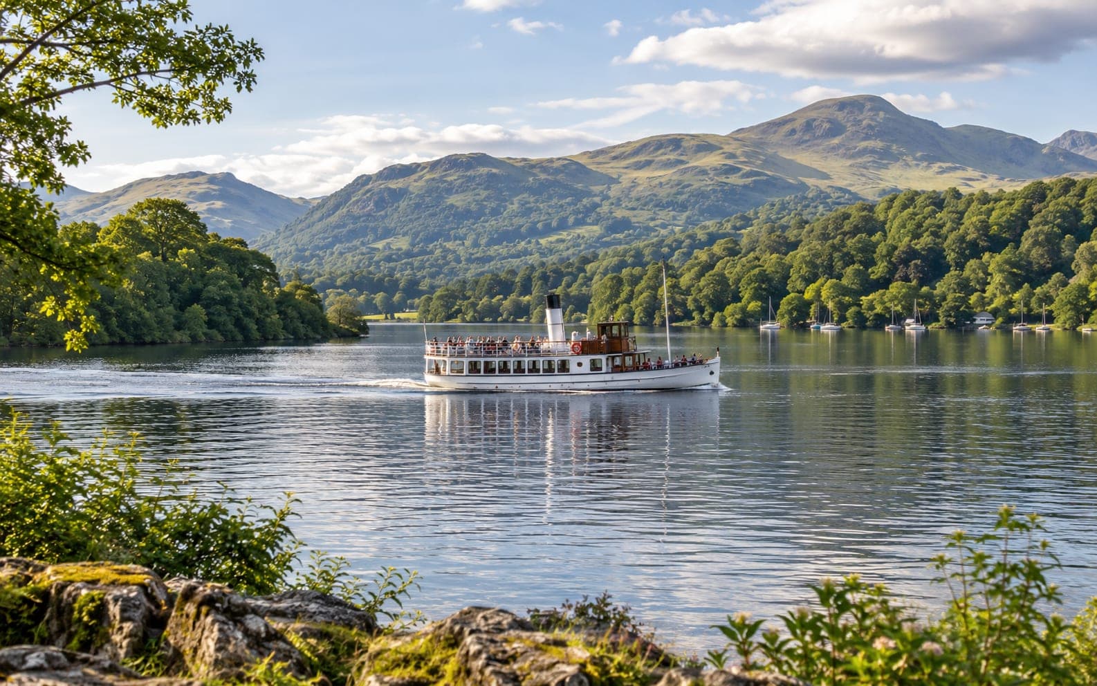 A passenger boat crossing Lake Windermere