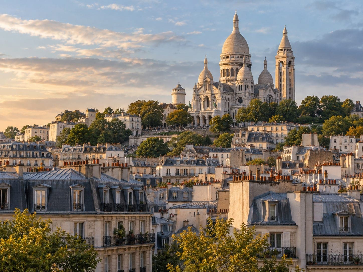 The white domes of Sacré-Cœur above the rooftops of Montmartre