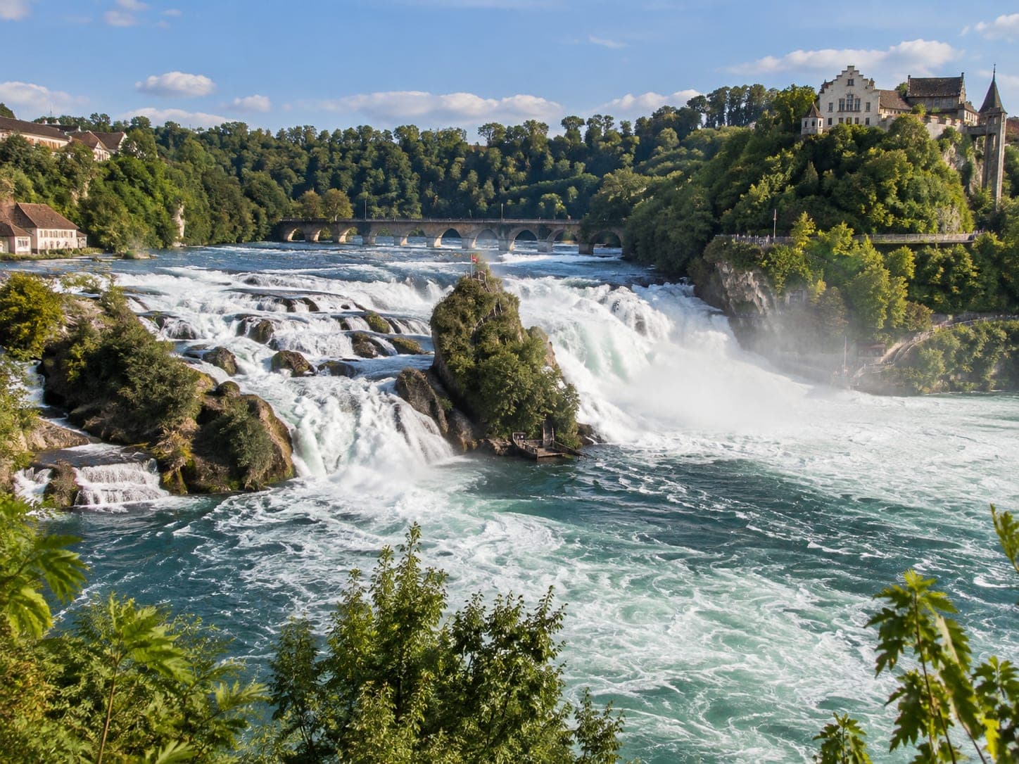 Water thundering over the wide Rhine Falls